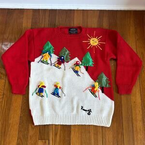 Vintage 80s Handmade Ski Sweater with 3D Skiers Medium – Raquel’s Collection